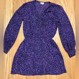 Purple Long Sleeve Leopard Silk Dress